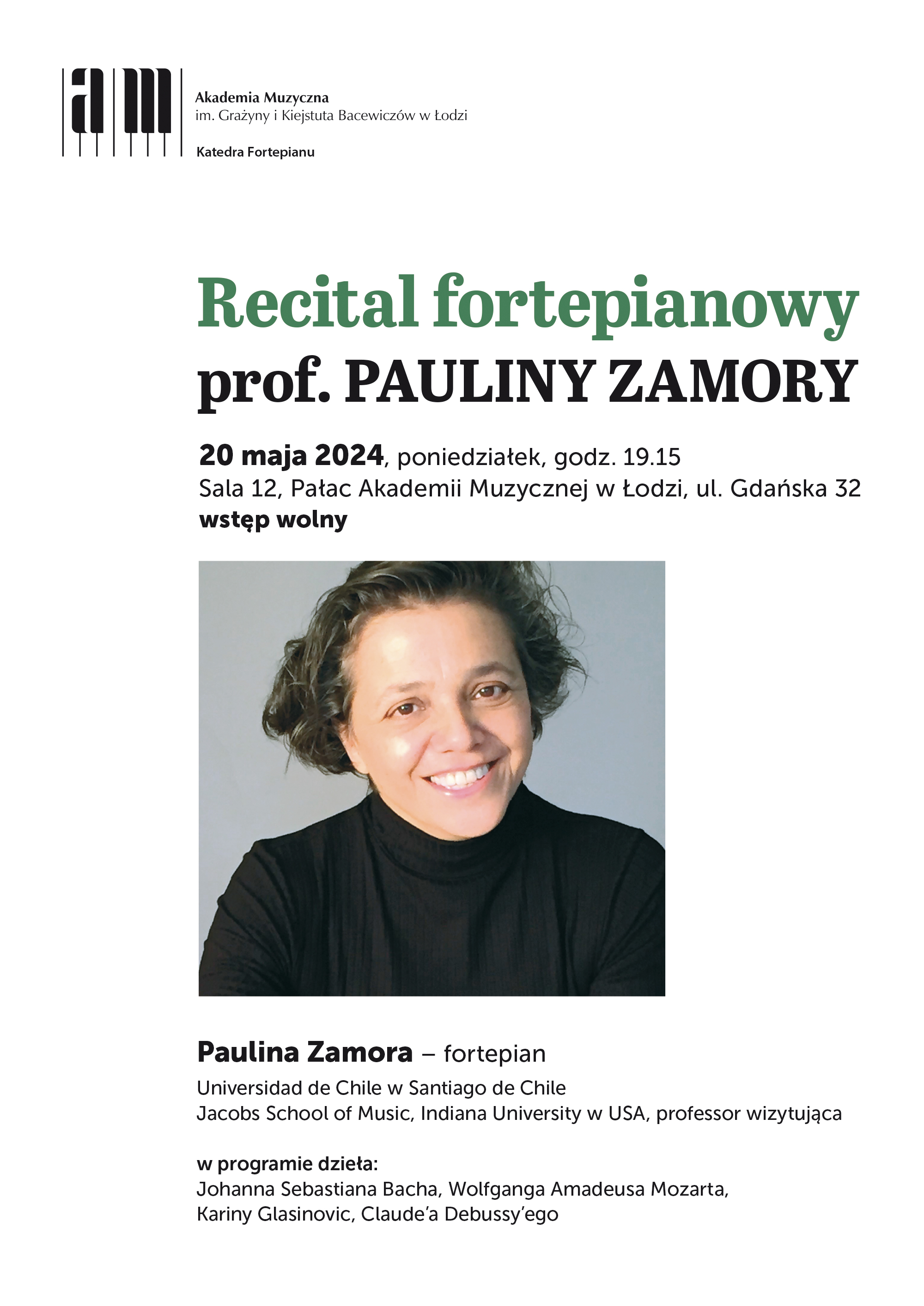 Recital fortepianowy prof. PAULINY ZAMORY